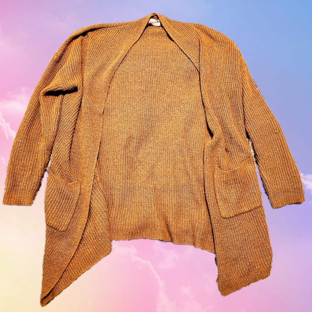 Dreamers Gold Cardigan Sweater with Ribbed Details